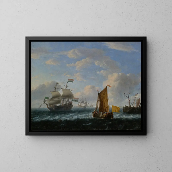 Nederlandse oorlogsschepen - School van Ludolf Backhuysen — ingelijst kunstwerk aan de muur