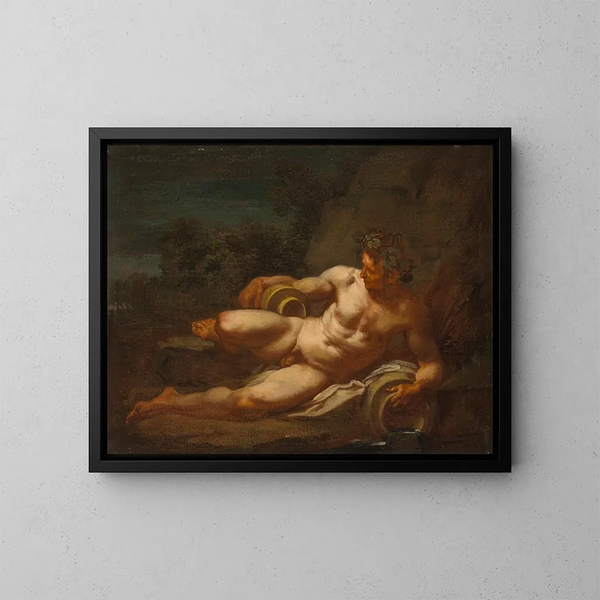 Een riviergod liggend in een landschap - School van Nicolas Poussin — ingelijst kunstwerk aan de muur