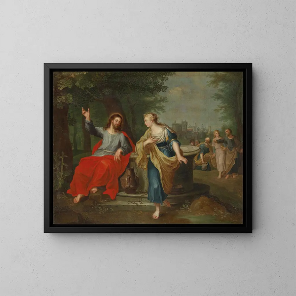 De Christus en de Samaritaanse vrouw bij de put - School van Peter Paul Rubens — ingelijst kunstwerk aan de muur