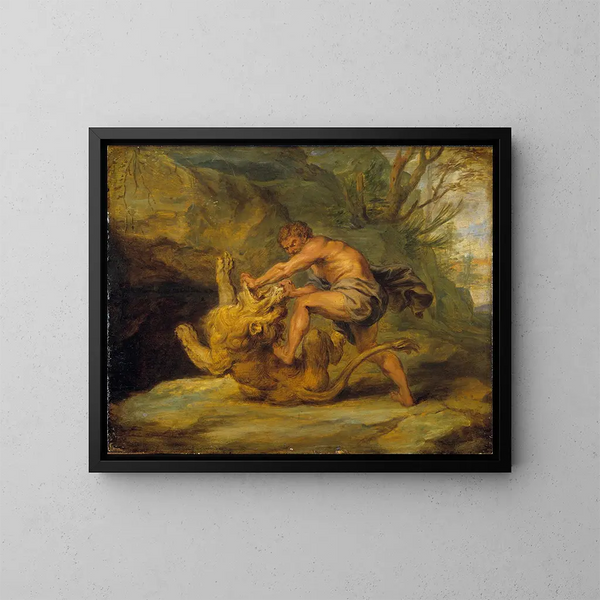 Studie van Samson en de Leeuw - School van Peter Paul Rubens — ingelijst kunstwerk aan de muur