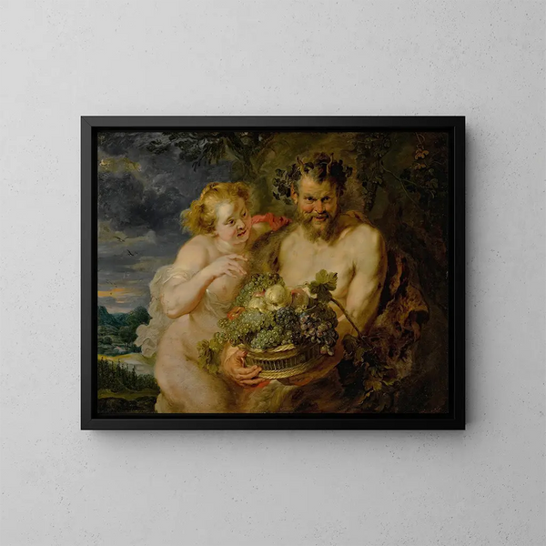 Satyr en Bacchante - School van Peter Paul Rubens — ingelijst kunstwerk aan de muur