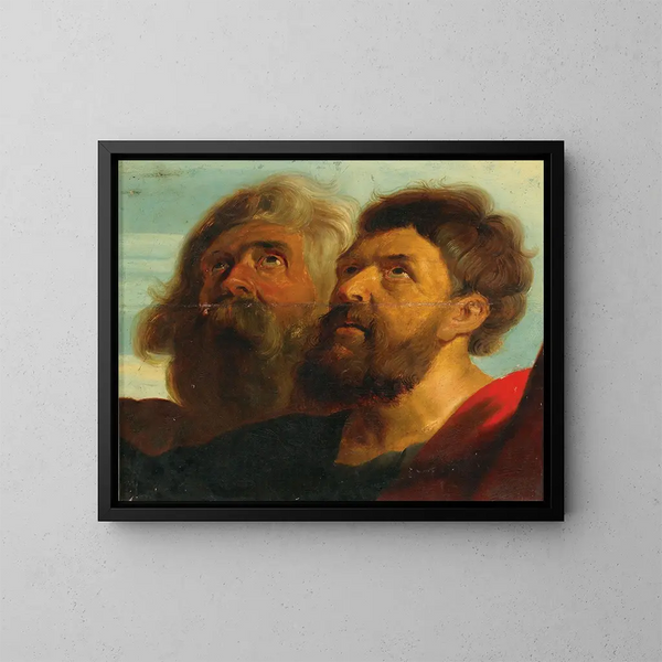 Twee mannelijke hoofden - School van Peter Paul Rubens — ingelijst kunstwerk aan de muur