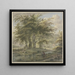 Bos met eikenbomen en enkele hutten op de voorgrond, een visser - Jan Hulswit — ingelijst kunstwerk aan de muur
