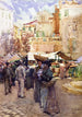 La place du marché à San Remo, Italië - Frances Hodgkins — weergave van het kunstwerk