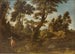 Landschapsschilderij met de engel die verschijnt aan Agar en haar naar de put leidt - Francesco Cozza — weergave van het kunstwerk