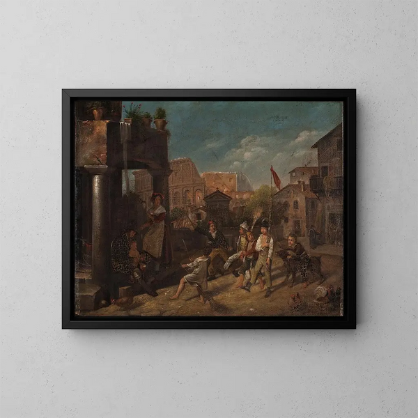 Kinderen die in een Romeinse straat spelen - Francesco Diofebi — ingelijst kunstwerk aan de muur