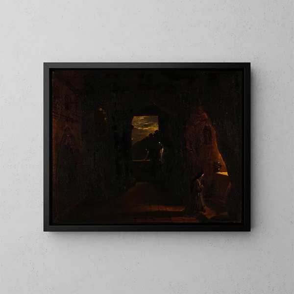 Nachtscène: Nonnen in een klooster - Francesco Diofebi — ingelijst kunstwerk aan de muur