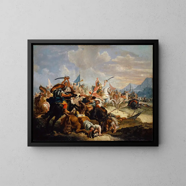 Josué laat de zon stoppen tijdens de strijd tegen de Amorieten - Francesco Fontebasso — ingelijst kunstwerk aan de muur