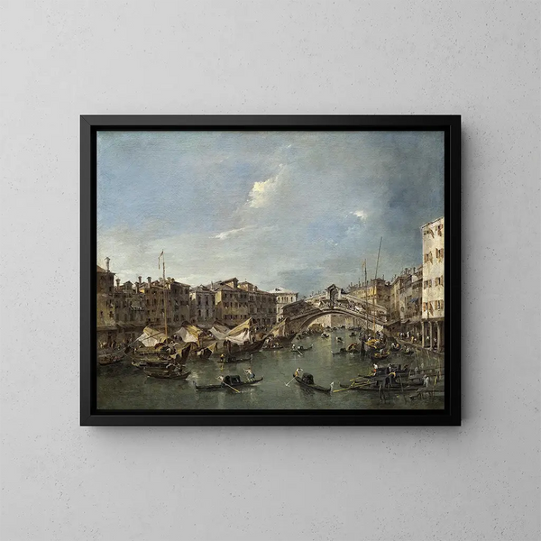 Groot Canal schilderij met de Rialtobrug, Venetië - Francesco Guardi — ingelijst kunstwerk aan de muur