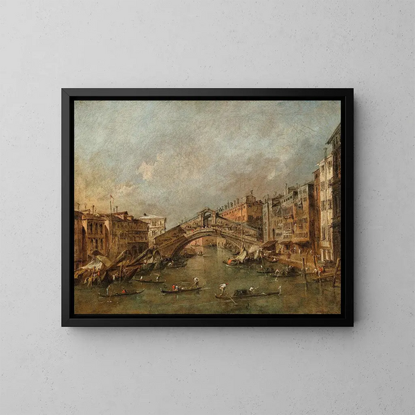Het Rialtobrug en de Riva del Vin in Venetië - Francesco Guardi — ingelijst kunstwerk aan de muur