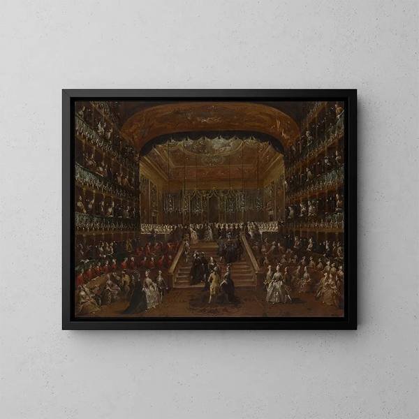 L'intérieur du Teatro San Benedetto à Venise lors du bal de 1782 en l'honneur des Conti del Nord - Francesco Guardi — ingelijst kunstwerk aan de muur