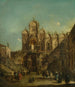 Uitzicht op het Campo San Zanipolo met de loggia opgericht ter gelegenheid van de zegen van paus Pius VI - Francesco Guardi — weergave van het kunstwerk
