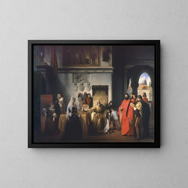 Het terugtrekken van de twee Foscari - Francesco Hayez — ingelijst kunstwerk aan de muur