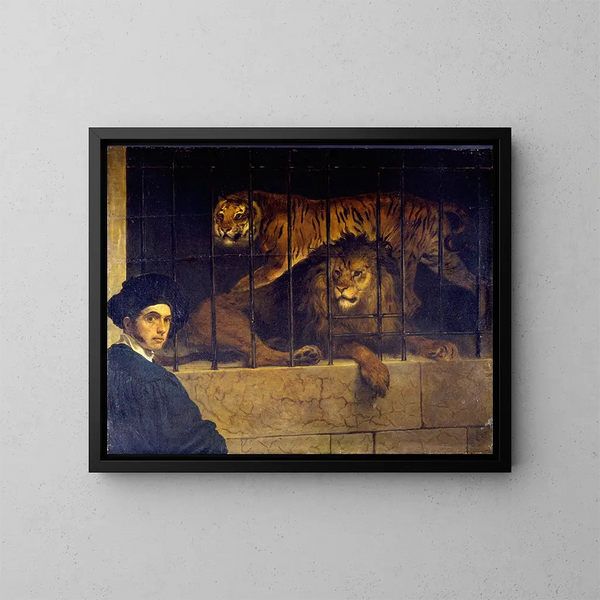 Zelfportret met een tijger en een leeuw - Francesco Hayez — ingelijst kunstwerk aan de muur