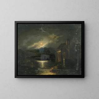 Landschap met maan en meer - Francesco Milani — ingelijst kunstwerk aan de muur