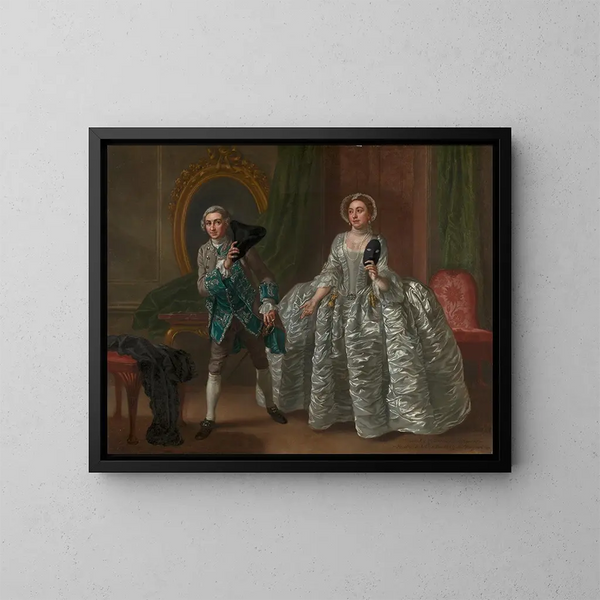 van David Garrick en mevrouw Pritchard in De achterdochtige echtgenoot van Benjamin Hoadly - Francis Hayman — ingelijst kunstwerk aan de muur