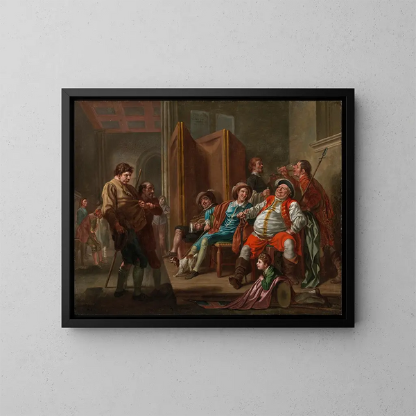 Falstaff werft aan in Henri IV, deel II, acte III - Francis Hayman — ingelijst kunstwerk aan de muur