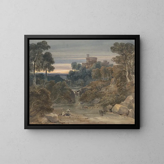 Francis Oliver Finch - Landscape with Castle Waterfall and Stream in Foreground.webp