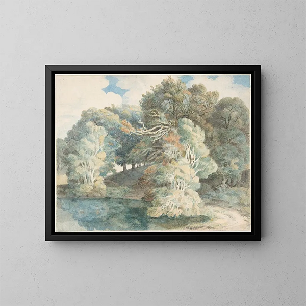 van de bomen aan de rand van het meer Peamore Park nabij Exeter in Devon - Francis Towne — ingelijst kunstwerk aan de muur