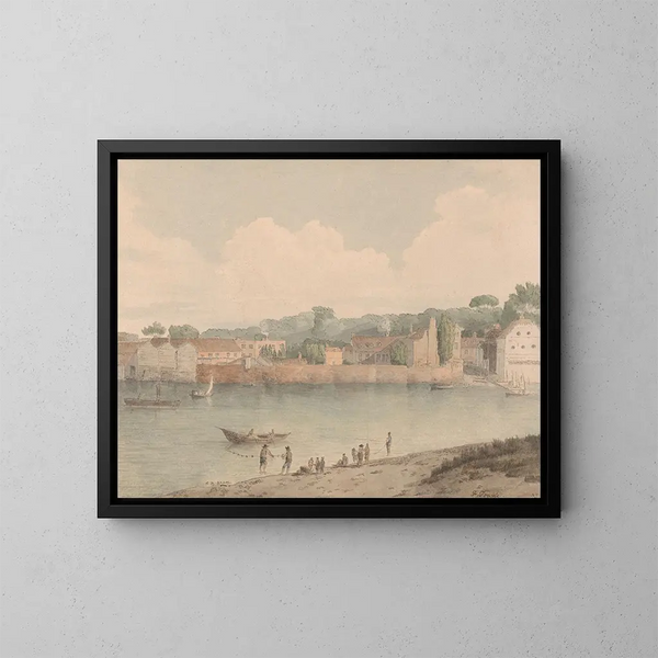 Trapgevels van Vauxhall vanaf Millbank, 5 juli 1797 - Francis Towne — ingelijst kunstwerk aan de muur