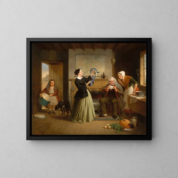 Het nieuwe mutsje - Francis William Edmonds — ingelijst kunstwerk aan de muur