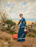 Carmen Miralles en blauwe jurk - Francisco Miralles y Galup — weergave van het kunstwerk