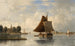 Hollandse rivierlandschap met zeilboten schilderij - François Carlebur de Dordrecht — weergave van het kunstwerk