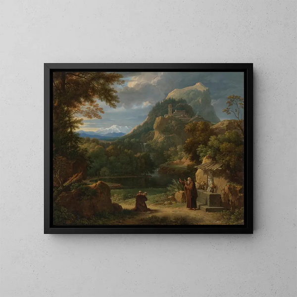 Saint Antoine de Padoue met twee novicen aan broeders in een berglandschap - François-Xavier Fabre — ingelijst kunstwerk aan de muur