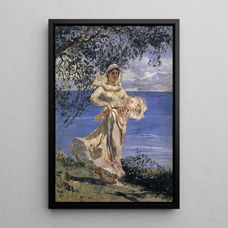 Frank Buchser - Young Woman in Full Figure at a Lakeshore Diamantina.webp