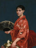 jonge vrouw in rode kimono - Frank Buchser — weergave van het kunstwerk