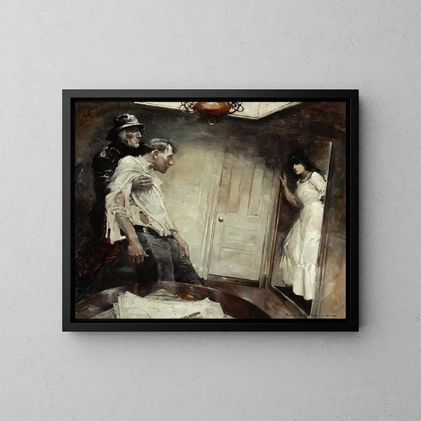 Wat is hier gebeurd - Frank Earle Schoonover — ingelijst kunstwerk aan de muur