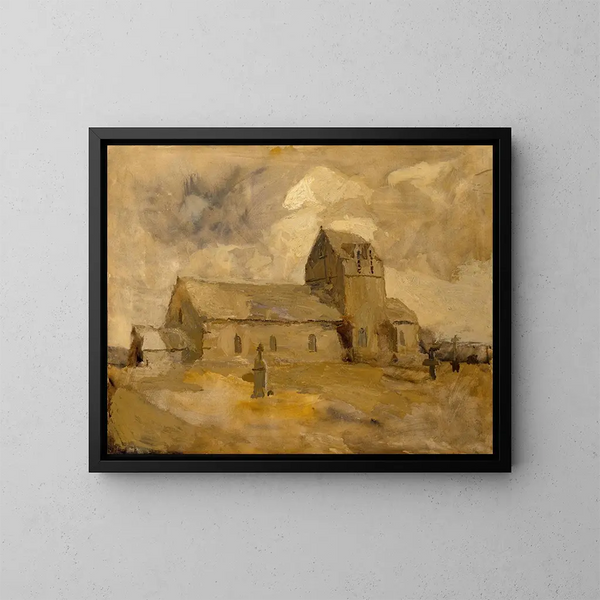 Kerk en dorpsbegraafplaats in Bretagne - Frank Edwin Scott — ingelijst kunstwerk aan de muur