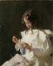Portret van een kind dat aan het naaien is - Frank Weston Benson — weergave van het kunstwerk