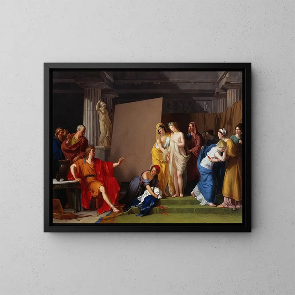 Zeuxis die zijn modellen kiest voor de afbeelding van Helena onder de meisjes van Crotone - François-André Vincent — ingelijst kunstwerk aan de muur