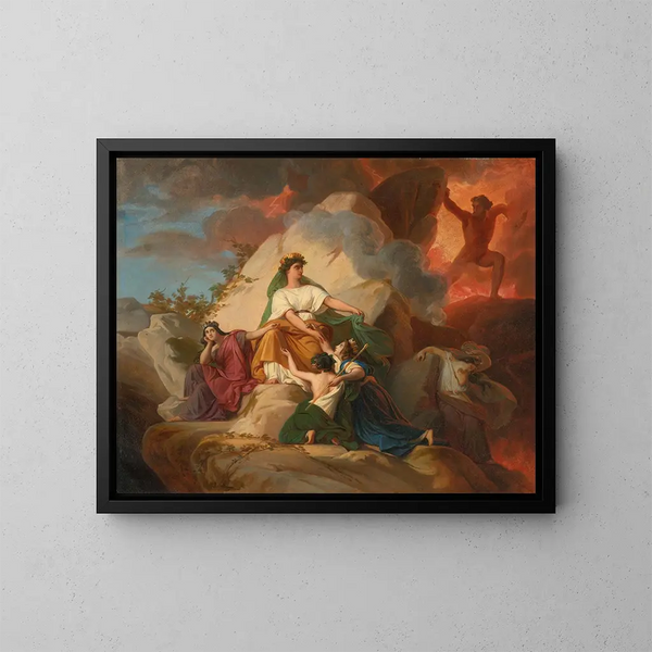 Cybèle die zich verzet tegen de Vesuvius om de steden Stabies, Herculaneum, Pompeii en Resina te beschermen - François-Édouard Picot — ingelijst kunstwerk aan de muur