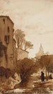 Landschap met een torenspits - François-Marius Granet — weergave van het kunstwerk