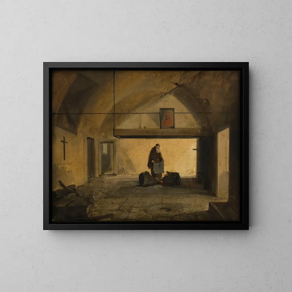 Een monnik in een stemlokaal - François-Marius Granet — ingelijst kunstwerk aan de muur