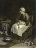 van een vrouw die aardappelen schilt met gebroken glas in trompe-l'œil - François-Xavier Vispré — weergave van het kunstwerk