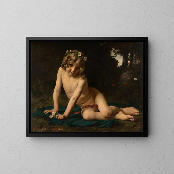 Puck liggend in het bos Droom van een zomeravond - François Alfred Delobbe — ingelijst kunstwerk aan de muur