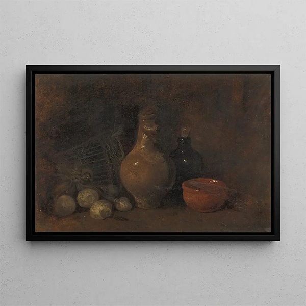 Franois Bonvin - Stilleven met vier vruchten glas en aardewerk.webp