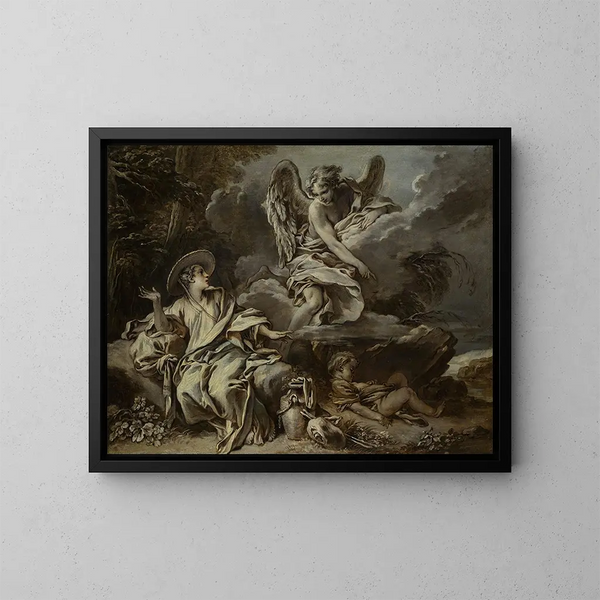 Hagar en Ismaël in de woestijn met de engel - François Boucher — ingelijst kunstwerk aan de muur