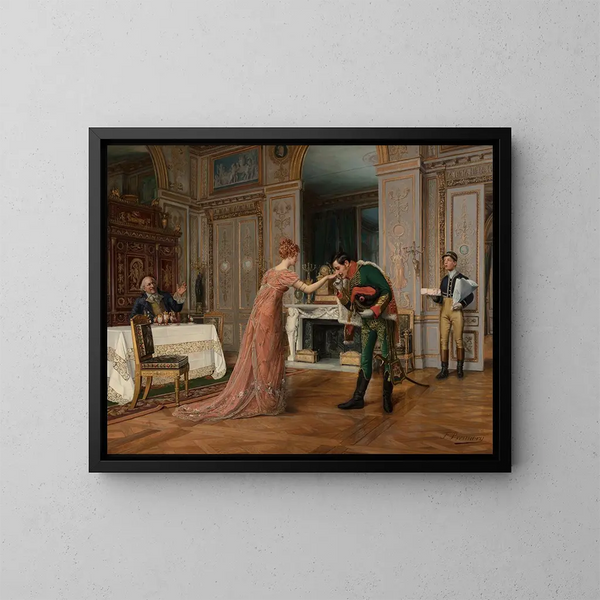 Bezoek van de verloofde - François Brunery — ingelijst kunstwerk aan de muur