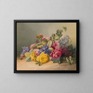 Natuurstilleven met bloemen - François Charette — ingelijst kunstwerk aan de muur