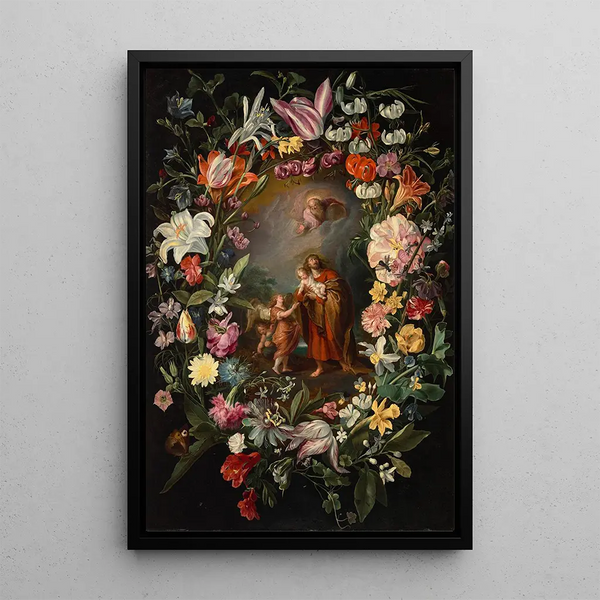 Frans Francken the Younger - Saint John carrying the Christ Child with God the Father and angels surrounded by a garland of flowers.webp