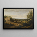 Een landschap in Brazilië met uitzicht op de Várzea, met Europese en inheemse bewoners die naar een kerk op de voorgrond lopen - Frans Post — ingelijst kunstwerk aan de muur
