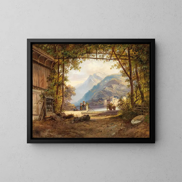 op een Noord-Italiaans meer - Franz Barbarini — ingelijst kunstwerk aan de muur