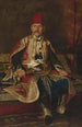 Noble Turk schilderij zittend in een getextureerd interieur - Franz Leo Ruben — weergave van het kunstwerk