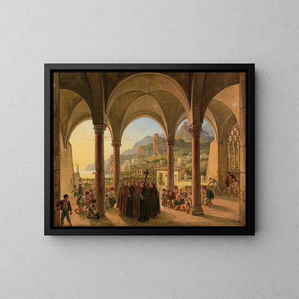 Uitzicht op Amalfi vanaf de poort van de kathedraal - Franz Ludwig Catel — ingelijst kunstwerk aan de muur