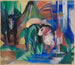 Drie paarden aan de rand van het bosmeer - Franz Marc — weergave van het kunstwerk