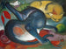 Twee blauwe en gele katten - Franz Marc — weergave van het kunstwerk
